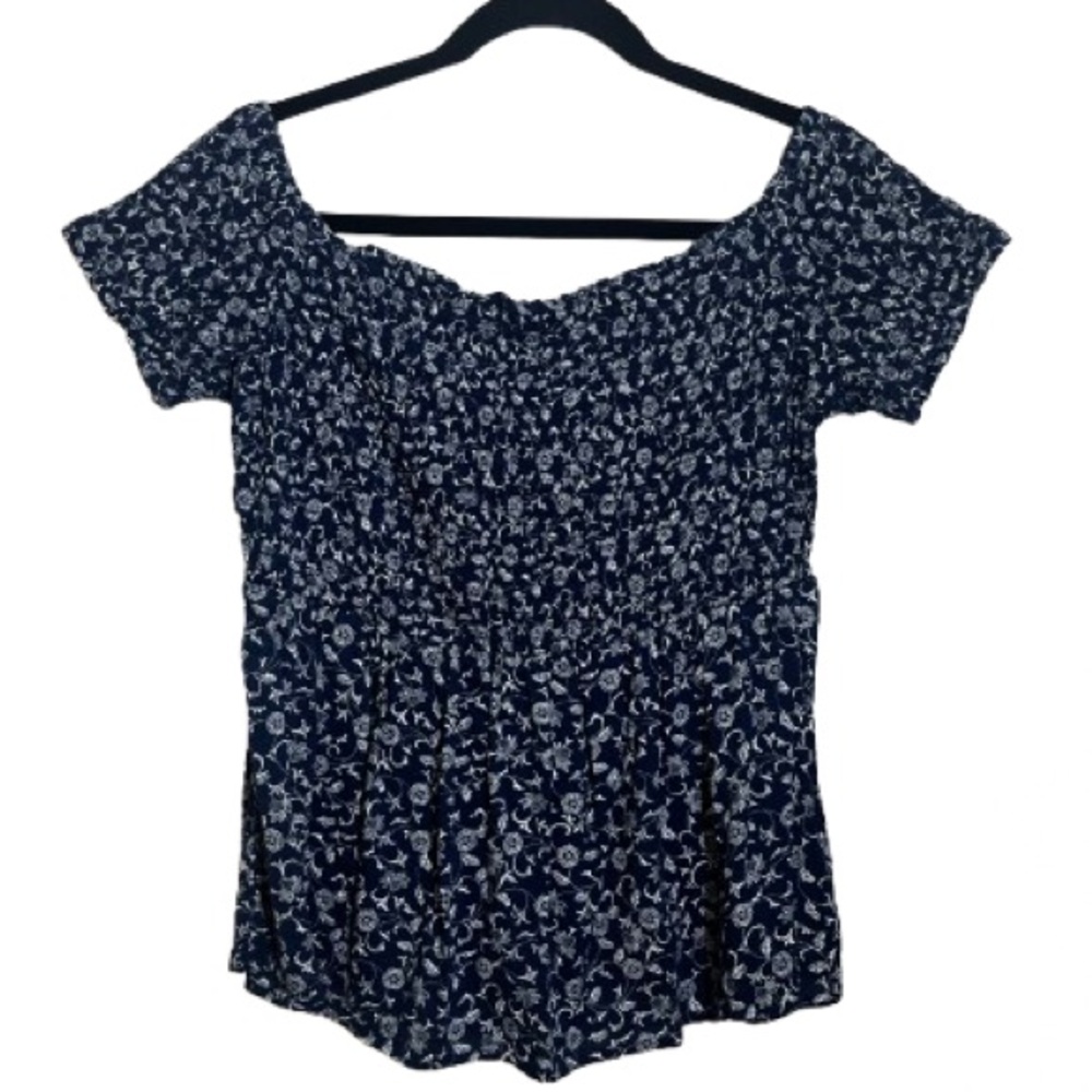 Old Navy Dark Blue Floral Blouse - Size Large
